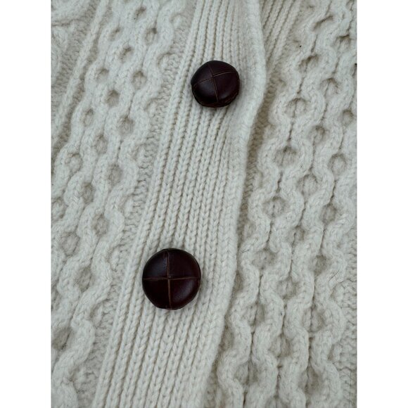 Peregrine by J Glover Made in England Wool Cable Knit Leather Button Cardigan Sw - Picture 11 of 11